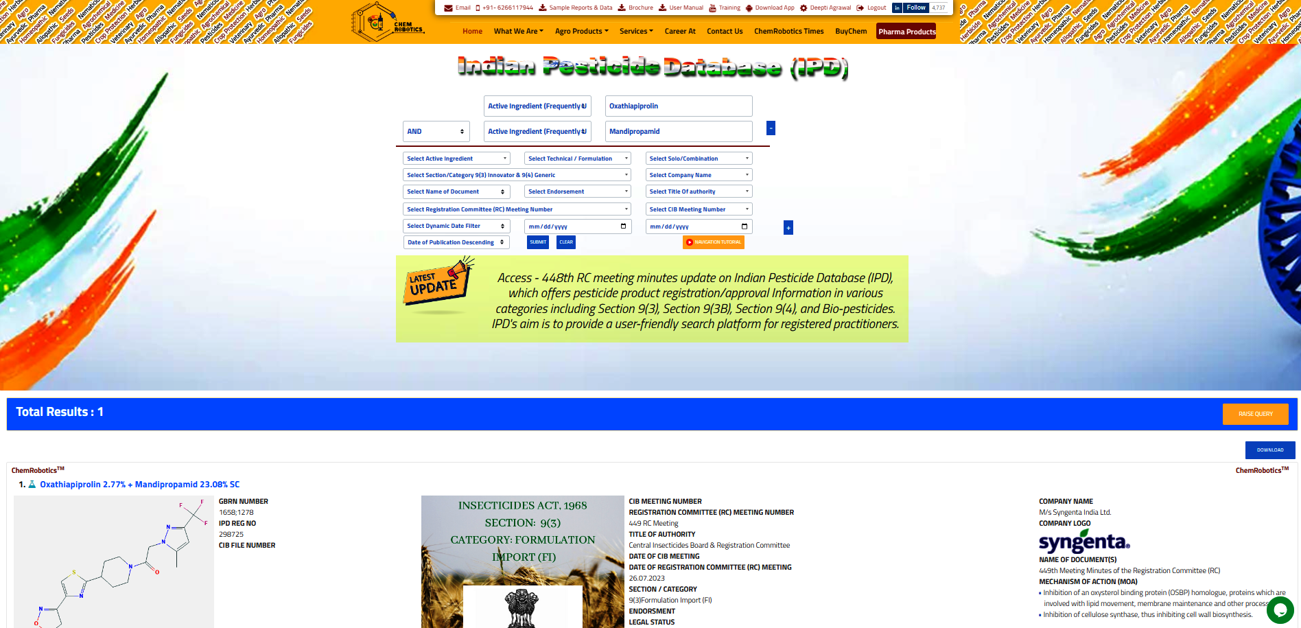 ChemRobotics - Indian Pesticide Database (IPD) Product View